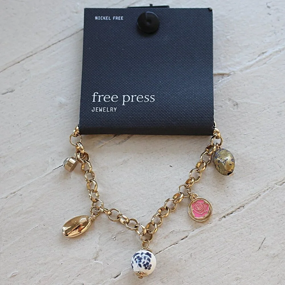 Costume Jewelry Bundle- Free Press - Charm Bracelet, Beaded Loop (Oscar Style)+